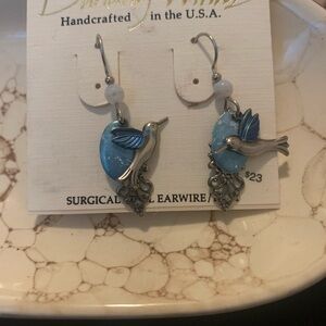Blue and Silver Hummingbird Earrings